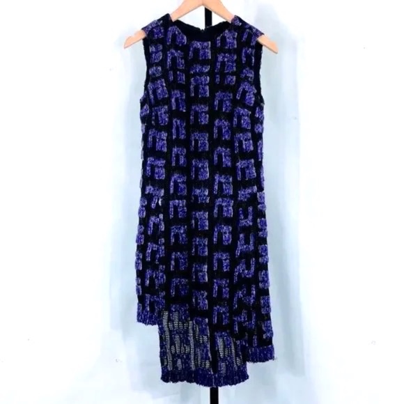 Anna Sui Dress Asymmetric Hem Textured Knit Dress Main Line Size 0